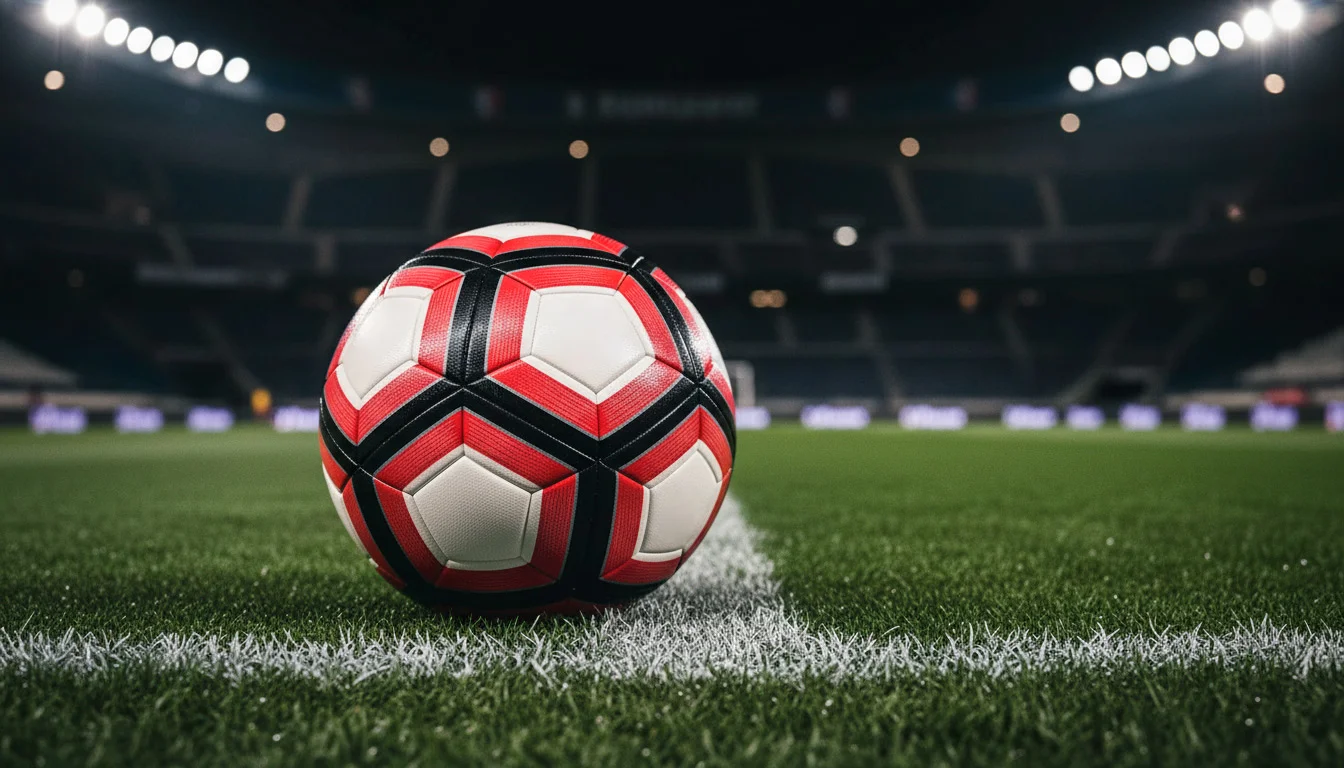 Balón oficial de la Ligue 1 sobre el césped iluminado del Parc des Princes en una noche de partido