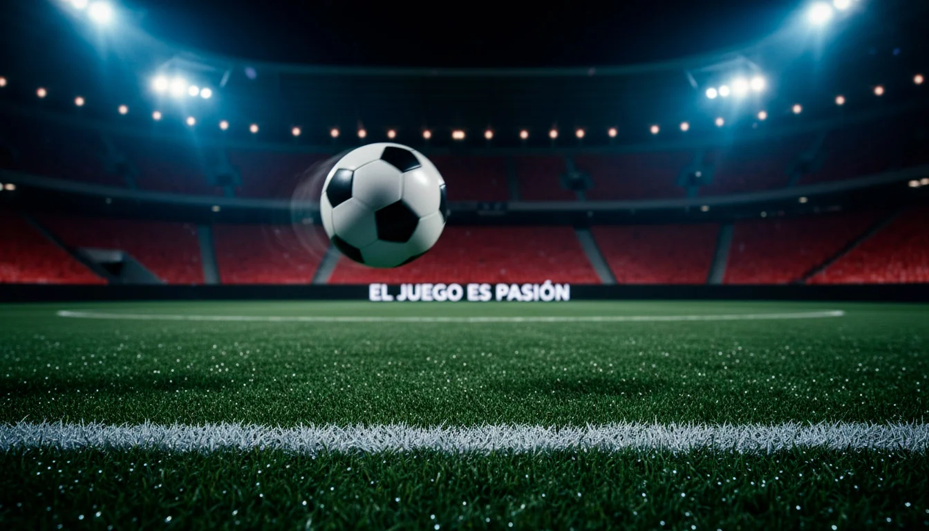 Balón en movimiento durante un partido nocturno de la Ligue 1 con las luces del estadio al fondo